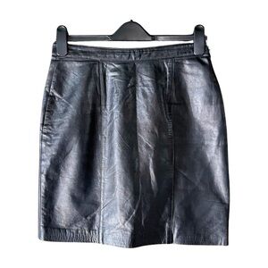 80s Black Genuine Leather Mini Skirt Size Medium